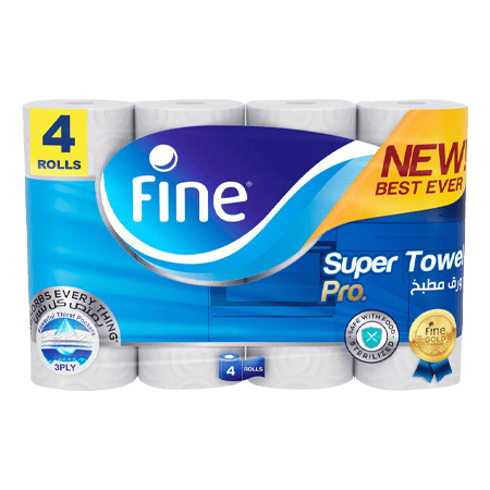 Fine Kitchen Paper Super Towel Pro Tissues, 4 Rolls - 40 sheets x 3 Ply