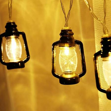 Black Lantern Shape String Lights 2M