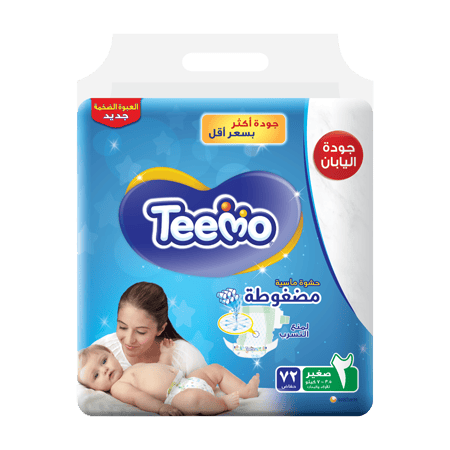 Teemo Baby Diapers, Size 2, Small, 3.5-7 kg, Mega Pack, 72 Diapers