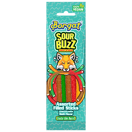 Borgat Sour Buzz Filled Sticks Multi Flavor Bag 50 g