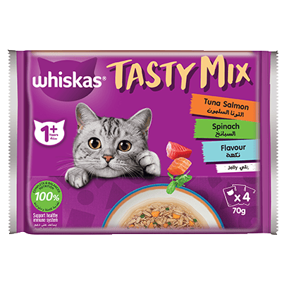 Whiskas Tasty Mix Tuna Salmon Spinach in Jelly 4pk
