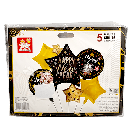 Happy New Year Round & Stars Balloons 