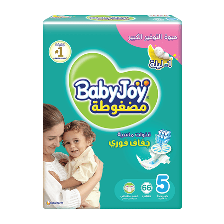 BabyJoy Compressed Diamond Pad Diaper, Size 5, Junior, 14-23 Kg, Giant Pack, 66 Diapers