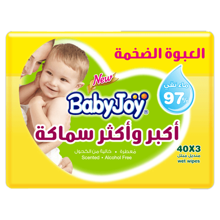 BabyJoy Thicker & Larger Baby Wet Wipes, 97% Pure Water, Chamomile, Mega Pack 3x40, Pack of 120 Baby Wipes