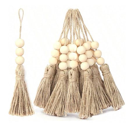 Wooden Beads With Tassel Napkin Ring 5Pcs
