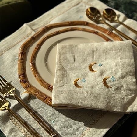 Crescent & Stars Egyptian Linens table set of 4 Placemats & 4 Napkins