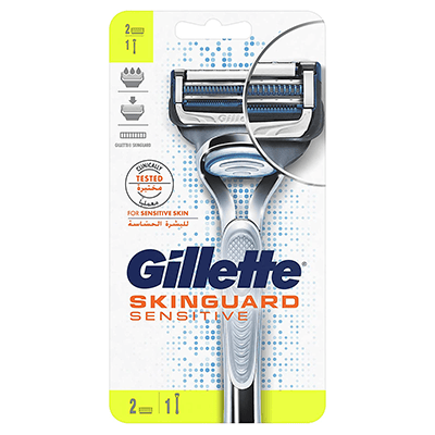 Gillette Skinguard Sensitive Razor Handle + 2 Blades