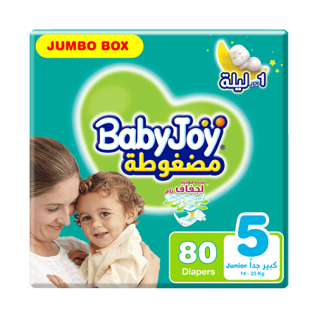 BabyJoy Compressed Diamond Pad Diaper, Size 5, Junior, 14-23 Kg, Jumbo Box, 80 Diapers