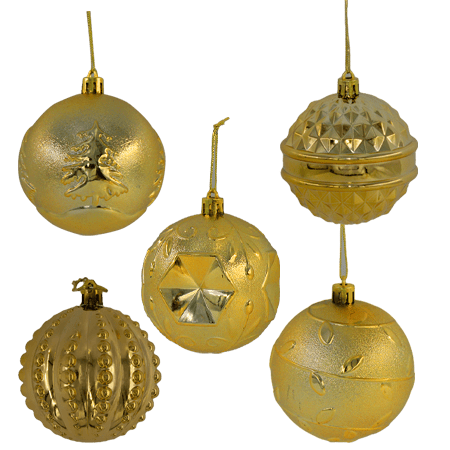 5 PCs Glittery Tree Decoration Ball - Gold 