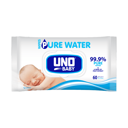 UNO Baby Pure Water Wipes, 99.9% Pure Water, Pack of 60 Wipes