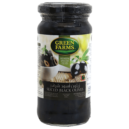 Green Farms Sliced Black Olives Glass 235 g