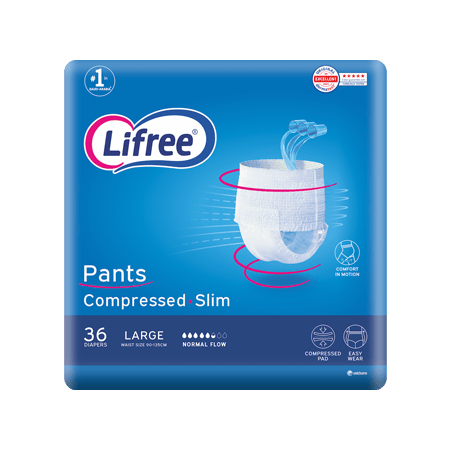 Lifree Slim Culotte Adult Diaper Pants, Large Size, 3 Cup Absorbency , Mega Pack, 36 Pieces