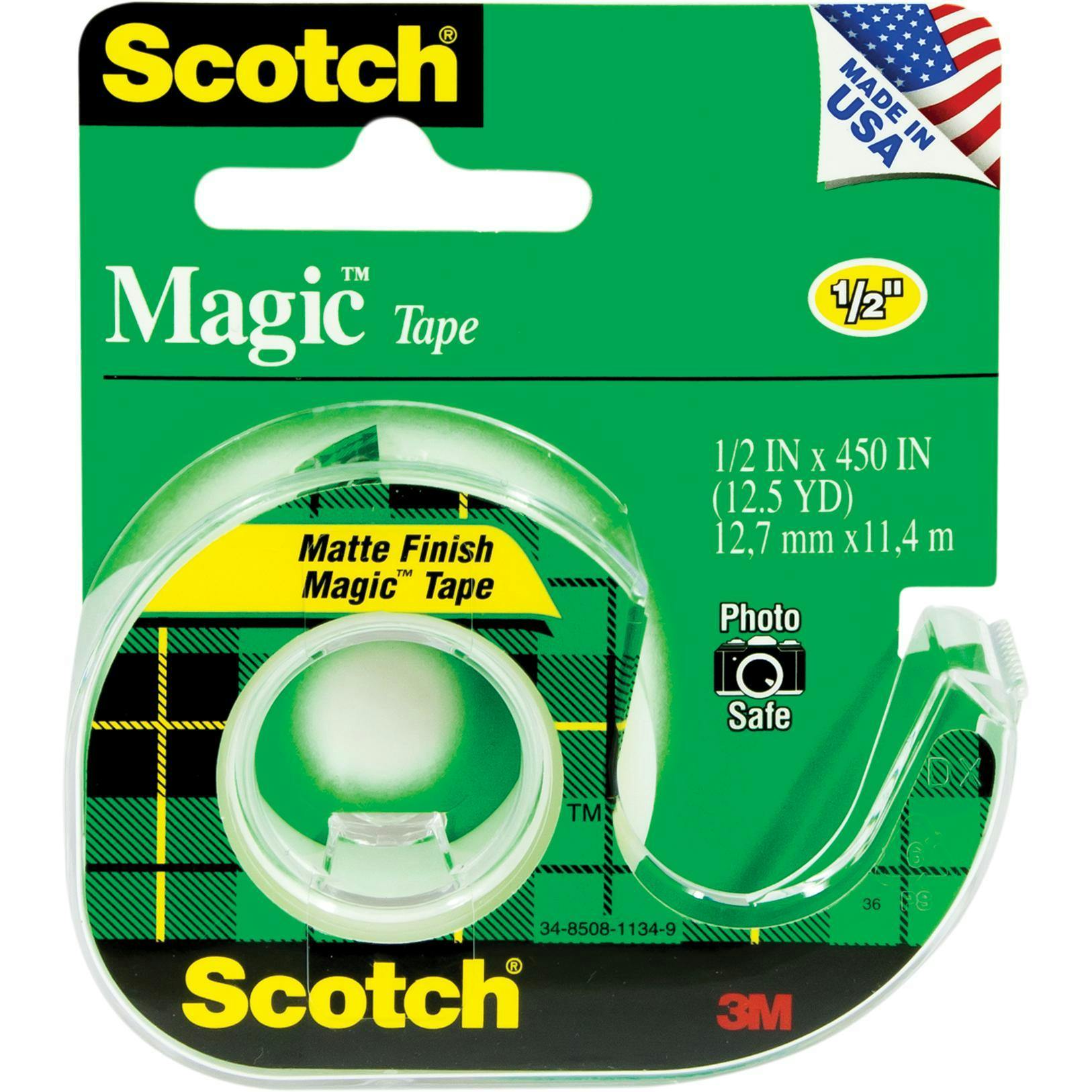 3M Magic Tape, Matte Finish, 1/2" X 450", Clear