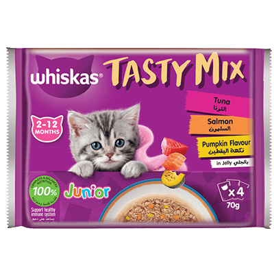 Whiskas Tasty Mix Kitten Tuna & Salmon in Jelly in 4pk