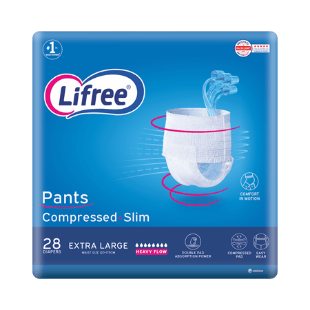 Lifree Slim Culotte Adult Diaper Pants, XL Size , Mega Pack ,28 Pieces