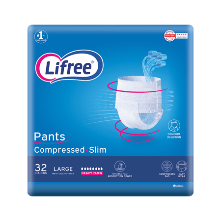 Lifree Slim Culotte Adult Diaper Pants, Large Size, 6 Cup Absorbency , Mega Pack, 32 Pieces