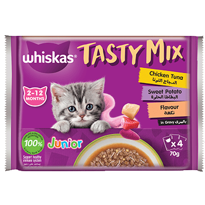 Whiskas Tasty Mix Kitten Chicken & Tuna in Gravy in 4pk