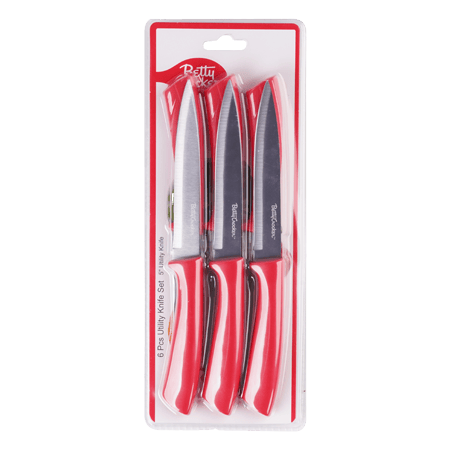 Betty Crocker Utility Knife Set Of 6 Pieces 12.8Cm Red