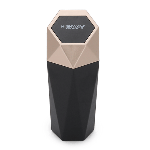 A Set Of Two Polygon-Shaped Trash Bins, Enhanced With An Elegant Gold Accent
