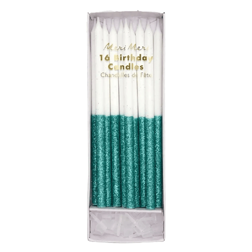 Meri Meri Green Glitter Dipped Candles