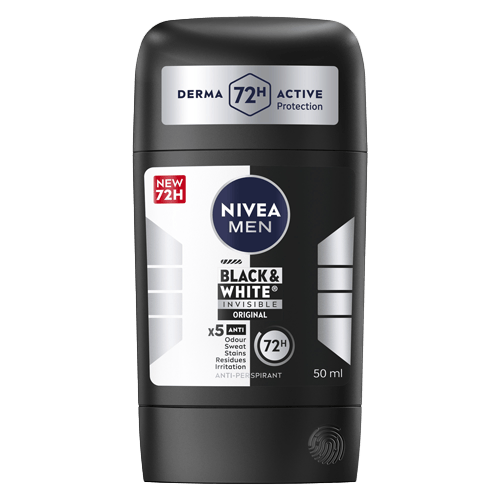 Nivea Men Antiperspirant Stick for Men 48H Protection Black & White Invisible Original 50ml