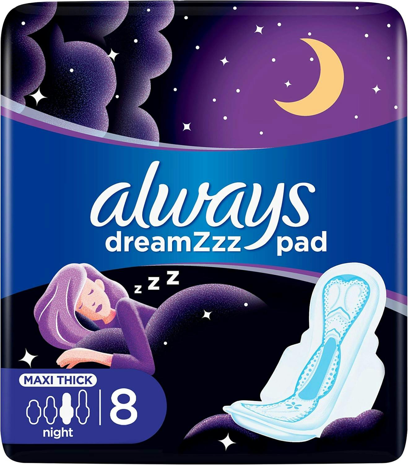 Always XL Night Pads 3x Protection for Heavy Nights Maxi Thick 8 Pads