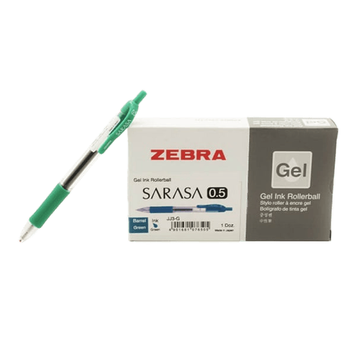 Zebra Sarasa Clip Pen 0.5 Mm, Green Pack Of 10