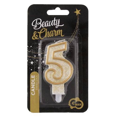 Number Candle "5", Gold Outline