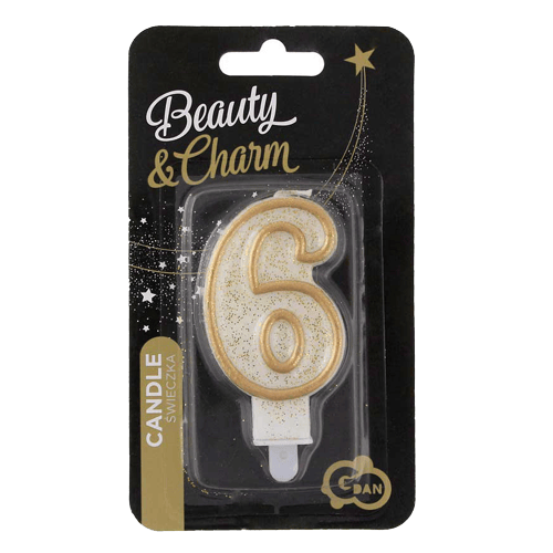 Number Candle "6", Gold Outline