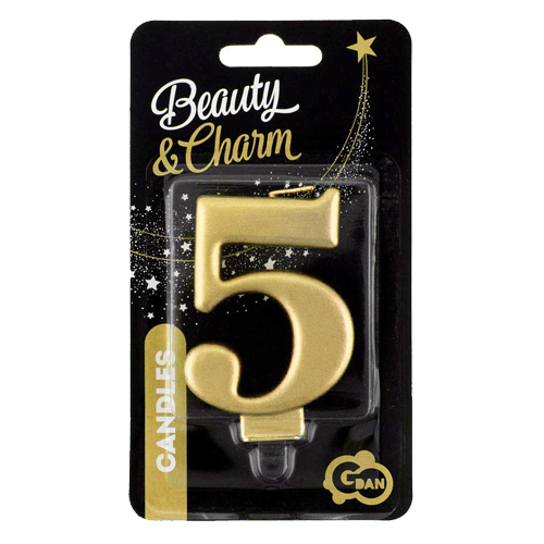 Birthday Candle Number 5, Metallic Gold, 8.0 Cm