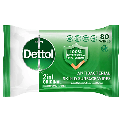 Dettol Original 2 in 1 Antibacterial Skin and Surface Wipes, 80