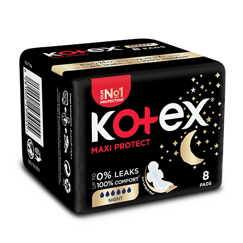 Kotex Maxi Protect Thick Night Sanitary Pads for Heavy Flow Days & Nights 8 Pads