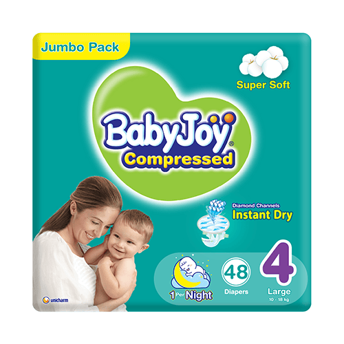 Babyjoy Compressed  Diaper, Size 4 Large, Jumbo Pack, 10 - 18 Kg, Count 48