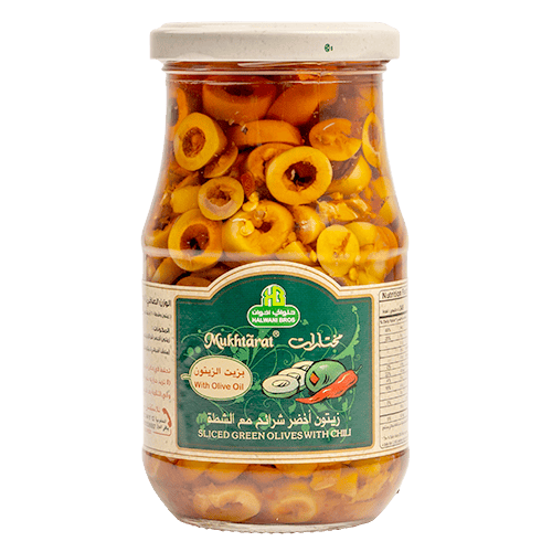 Mukhtarat Green Olives Sliced with Chili 325 g