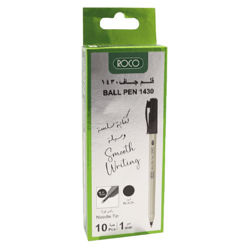 Roco 1430 Dry Ink Pen, Black Ink Color, 1 Mm, Ballpoint, 10 Pieces