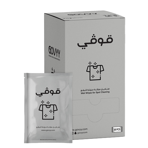 Govyy 25 individually wrapped wipes. For removing stains and cleaning fabrics