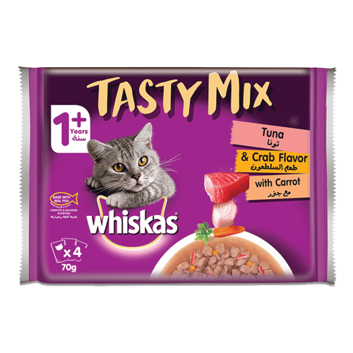 Whiskas Tasty Mix Tuna & Crab Collection in Gravy Wet Cat Food 70 gm Pouches Pack of 4