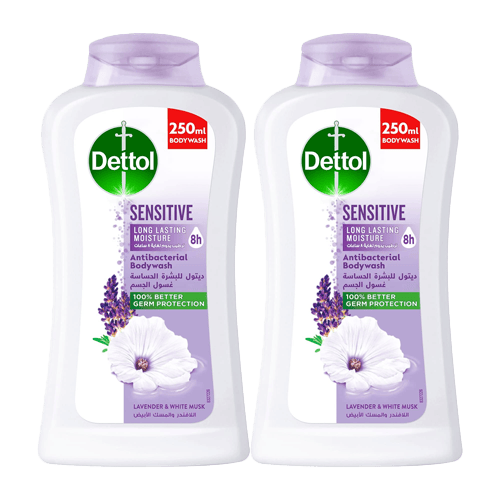 Dettol Sensitive Showergel & Bodywash Lavender & White Musk 250 Ml X2