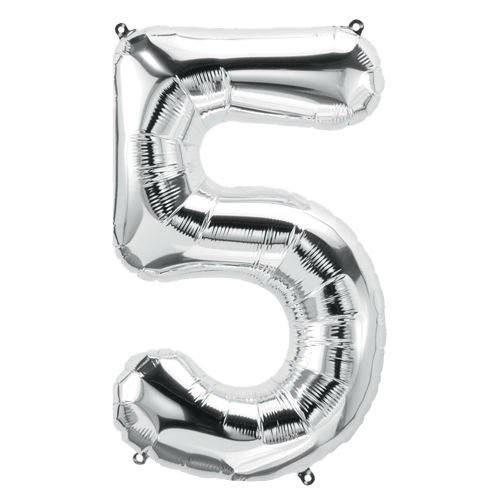 34 Inch Silver Number "5" Foil Balloon
