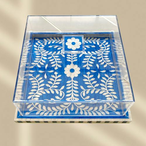 Lola Tray With Cover-Blue 30X30 Cm