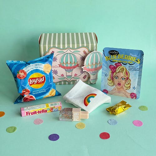 Eid Green Striped Box with Assorted Candies & Toy