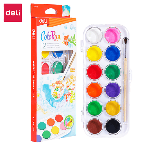 Deli Watercolor Paint 28Mm 12 Colors