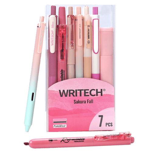 Writech Pens Set Of 7, Sakura Fall (Pink Tones)