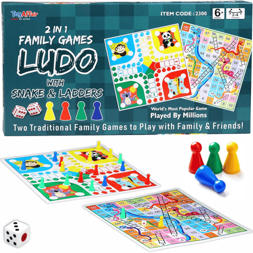 2 In 1 Family Game Ludo With Snakes & Ladders 14"