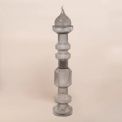 Decorative Glass Candle Holder With Cover - Grey 13*13*56 CM