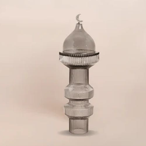 Decorative Glass Candle Holder With Cover - Grey 13*13*26 CM