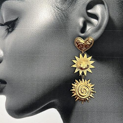 KADABRA Heart Sun Brass Earrings