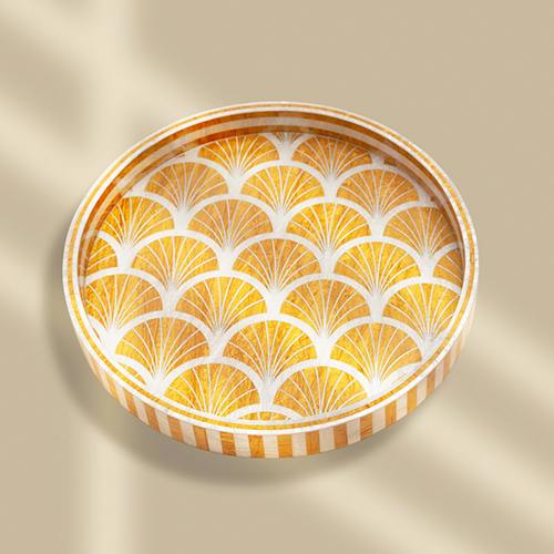 Zee Round Tray White Yellow 36 CM