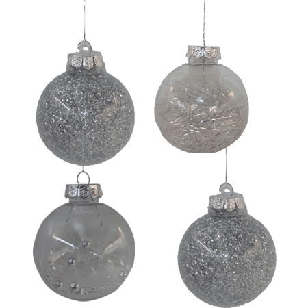 4 PCs Winter Tree Decoration Glittery Balls 8 CM - Silver  