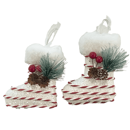 Winter Decorations Glittery Boots Tree Ornaments White 2 Pieces
